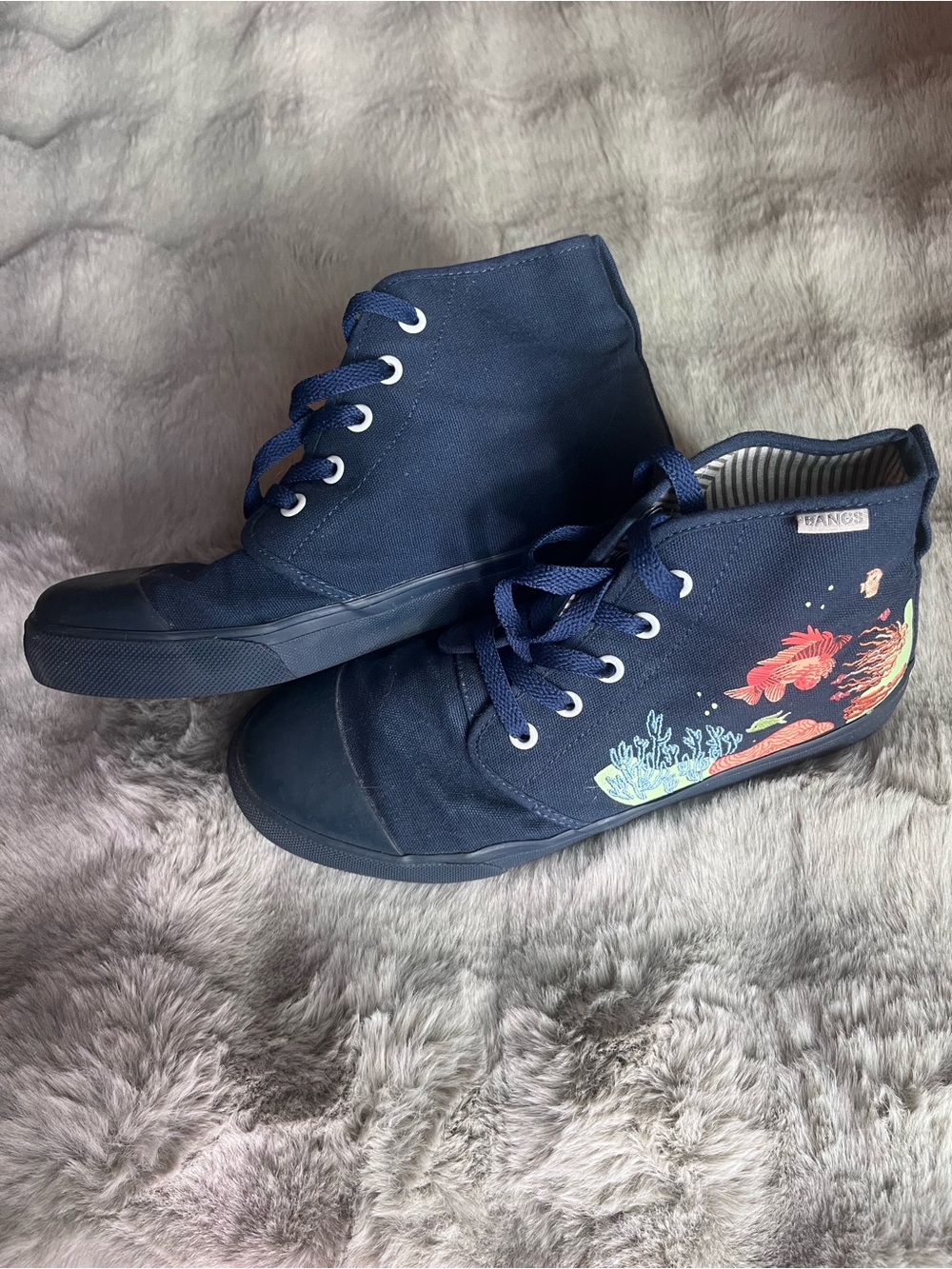 BANGS Navy High-Top Sneakers with Coral and Teal Reef Accent